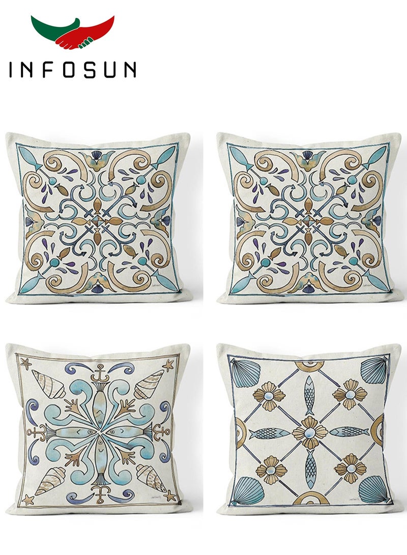 INFOSUN Set of four cushion covers, sofa cushion covers, throw cushion covers, ethnic geometric throw cushion covers, sofa pillow covers  45cm x 45cm, living room sofa bed pillow covers 18x18 inches - Image 1